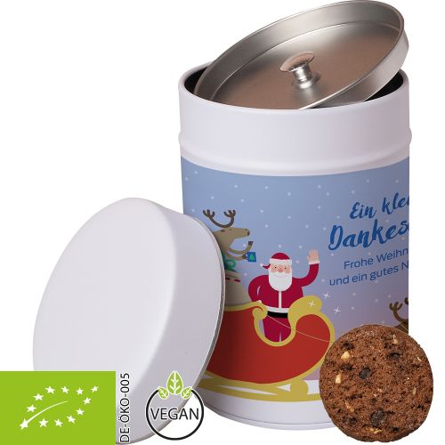Bio Cookie Schoko-Haselnuss (vegan), ca. 100g, Metalldose Maxi
