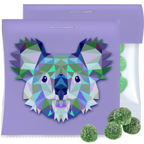 Eukalyptus Menthol Fruchtgummi mit Gelatine, ca. 30g, Express Maxi-Tüte mit Werbereiter