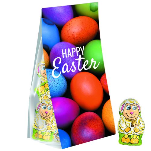 Schoko-Lamm, ca. 36g, Express Blockbodenbeutel mit Werbereiter