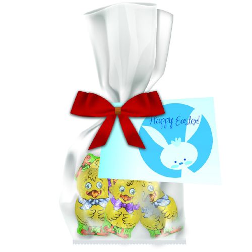 Schoko-Küken Mix, ca. 24g, Express Flachbeutel mit Schleife mit Werbekarte
