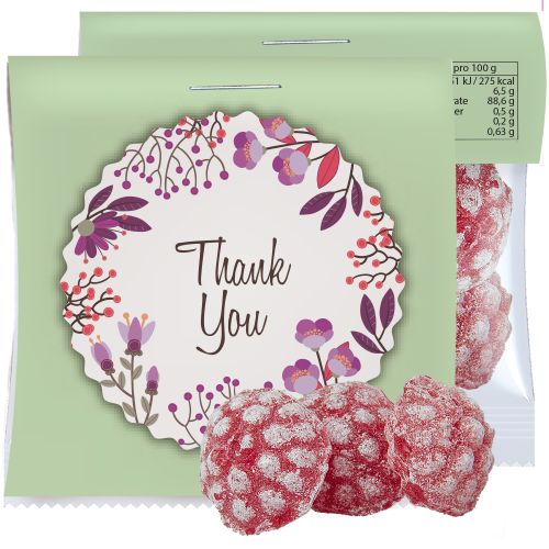 Himbeer Bonbons (vegan), ca. 17g, Express Midi-Tüte mit Werbereiter