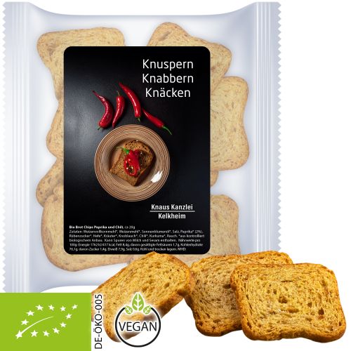 Bio Brot Chips Paprika und Chili (vegan), ca. 20g, Express Maxi-XL-Tüte mit Etikett