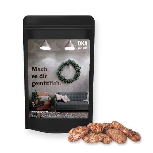 Feuergebrannte Mandeln (vegan), ca. 30g, Standbeutel Mini schwarz