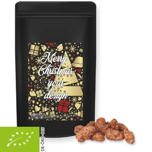 Bio Feuergebrannte Mandeln (vegan), ca. 80g, Standbeutel Midi schwarz