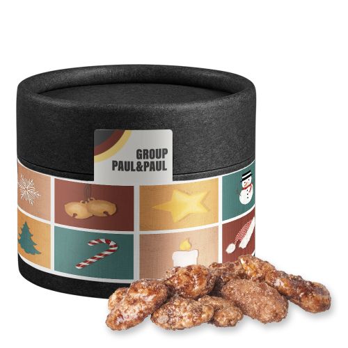 Feuergebrannte Mandeln (vegan), ca. 40g, Kraftpapierdose Mini schwarz
