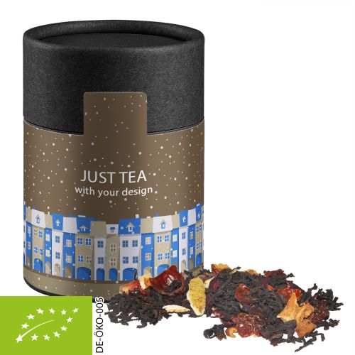 Bio Weihnachts Schwarztee, ca. 45g, Kraftpapierdose Midi schwarz