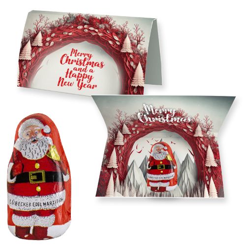 Lübecker Marzipan Weihnachtsmänner, ca. 12g, Weihnachtswerbekarte gefaltet
