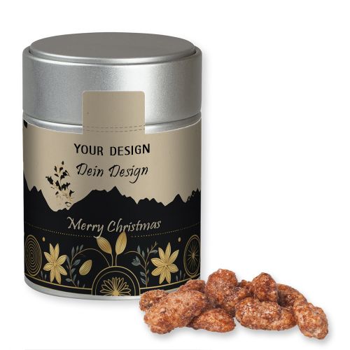 Feuergebrannte Mandeln (vegan), ca. 100g, Metalldose Midi silber