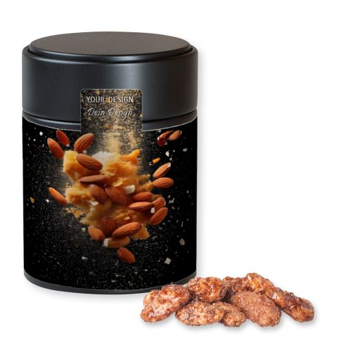 Feuergebrannte Mandeln (vegan), ca. 100g, Metalldose Midi schwarz