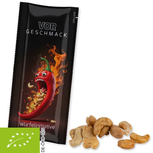 Bio Cashewkerne geröstet gesalzen mit Chili, ca. 30g, Snack Stick