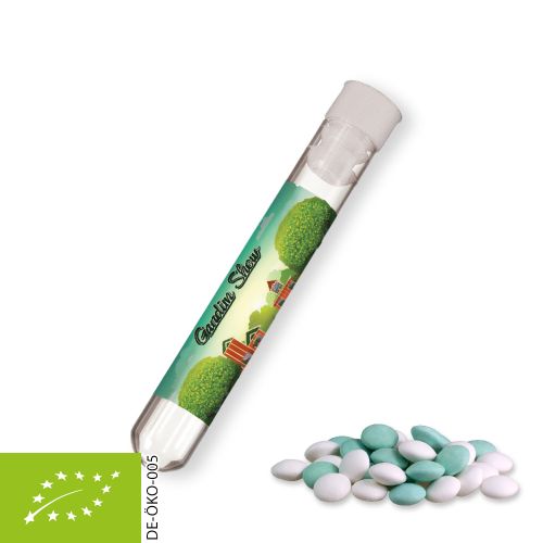 Bio Mint Schokolinsen (vegan), ca. 10g, Reagenzglas