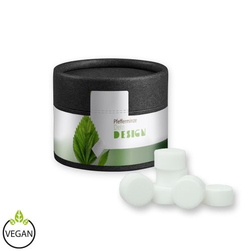 Pfefferminz Drops zuckerfrei (vegan), ca. 40g, Kraftpapierdose Mini schwarz