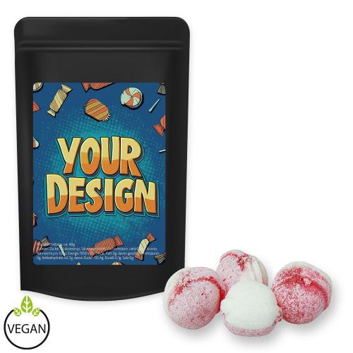 Erdbeer-Joghurt Bonbons (vegan), ca. 80g, Standbeutel Midi schwarz