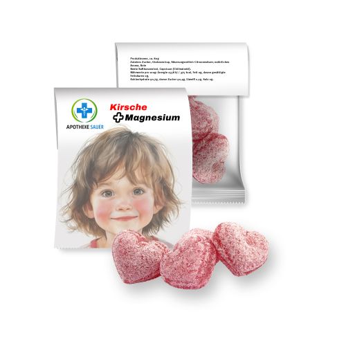 Kirschbonbons mit Magnesium (vegan), ca. 17g, Express Midi-Tüte mit Werbereiter