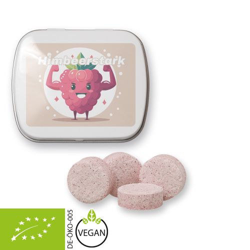 Bio Himbeer Drops (vegan), ca. 20g, Mintdose weiß