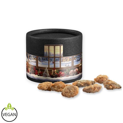 Feuergebrannte Mandeln ohne Zuckerzusatz (vegan), ca. 40g, Kraftpapierdose Mini schwarz