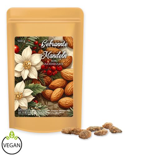 Feuergebrannte Mandeln ohne Zuckerzusatz (vegan), ca. 500g, Standbeutel Maxi