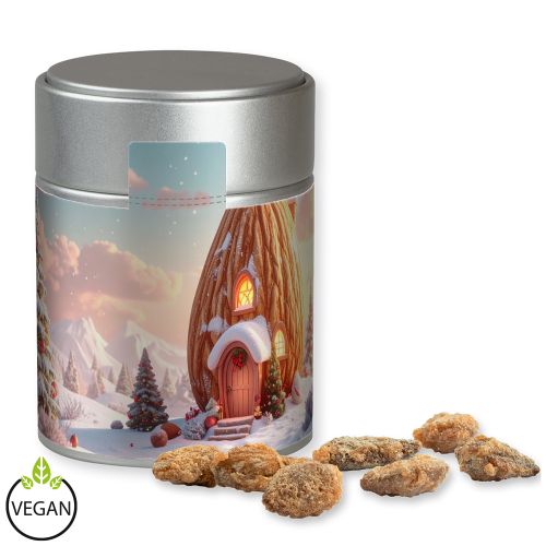 Feuergebrannte Mandeln ohne Zuckerzusatz (vegan), ca. 100g, Metalldose Midi silber