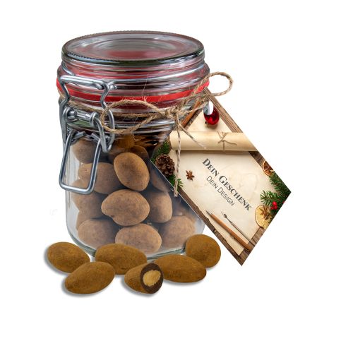 Schokomandeln mit Zimt, ca. 200g, Bonbonglas Maxi mit Werbekarte